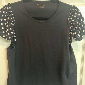 kate spade Black Top with White Polka Dot Puff Sleeves